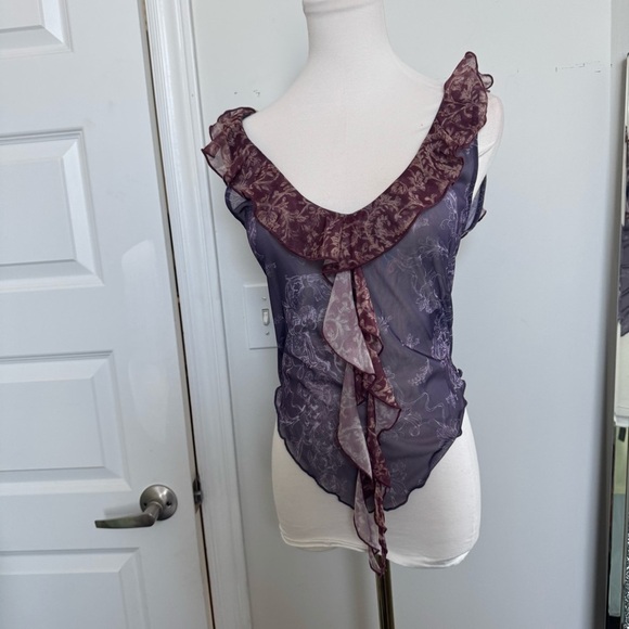 Kimichi blue Sheer Ruffle Fairycore Blouse – Vintage Mesh Lettuce Hem Top m - Picture 2 of 5